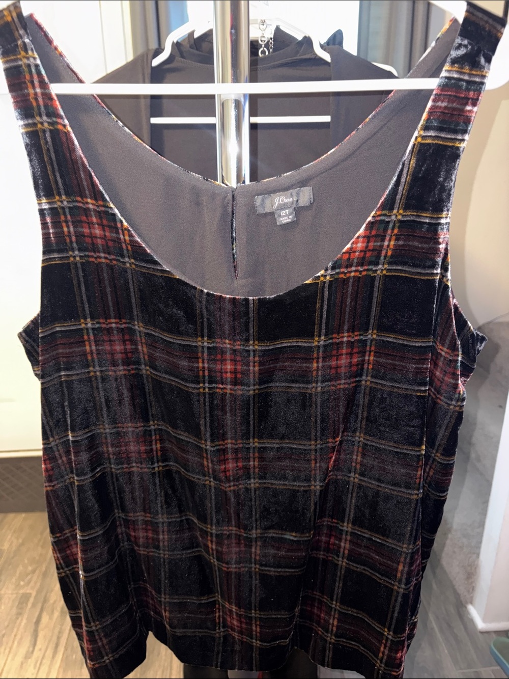 J. Crew Black Velvet Plaid Tank with Red and Yellow Accents 12